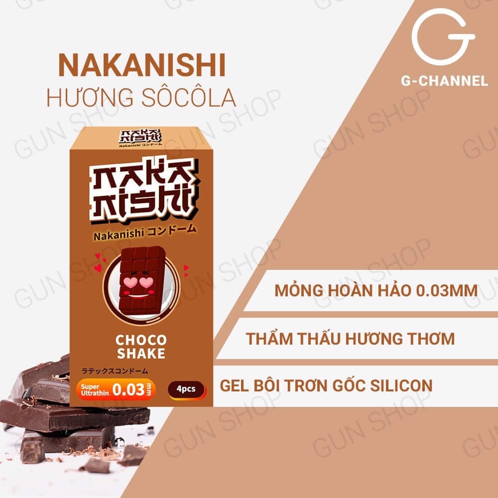  Sỉ Bao cao su Nakanishi - Siêu mỏng 0.03mm - Hương chocolate - Hộp 4 cái  giá sỉ