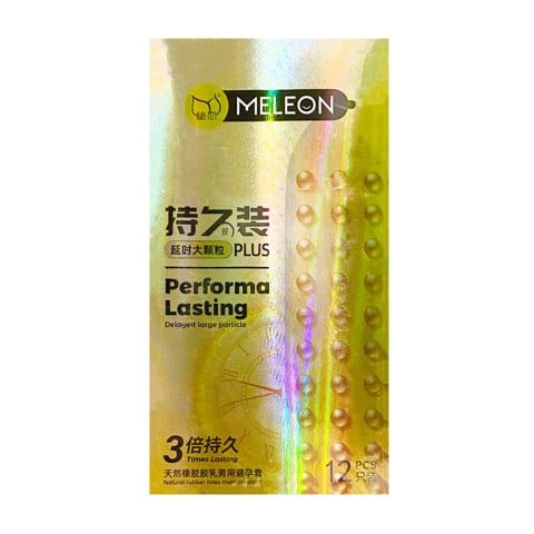 Bao cao su Meleon Performa Lasting 3 Times - Hạt nổi lớn kéo dài thời gian gấp 3 lần - Hộp 12 cái