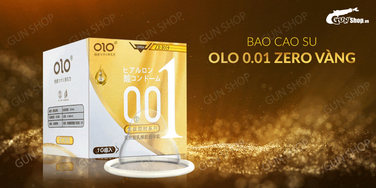 Bao cao su OLO Zero Vàng siêu mỏng gân hạt hộp 10 Cực Hot