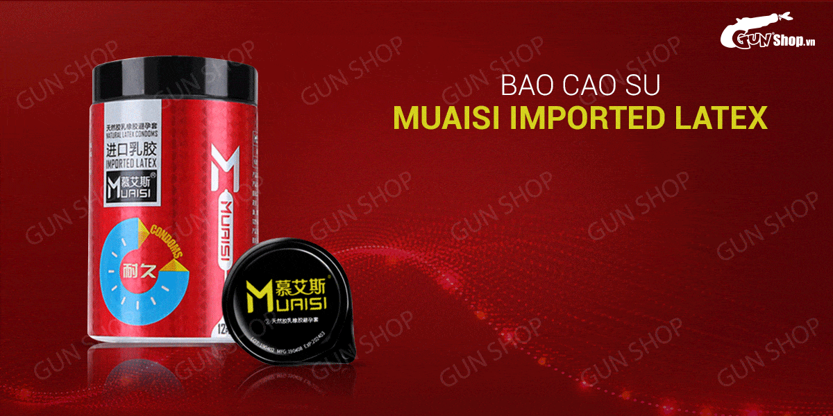 Bao cao su Muaisi Latex Đỏ Kéo dài thời gian Hộp 12 cái