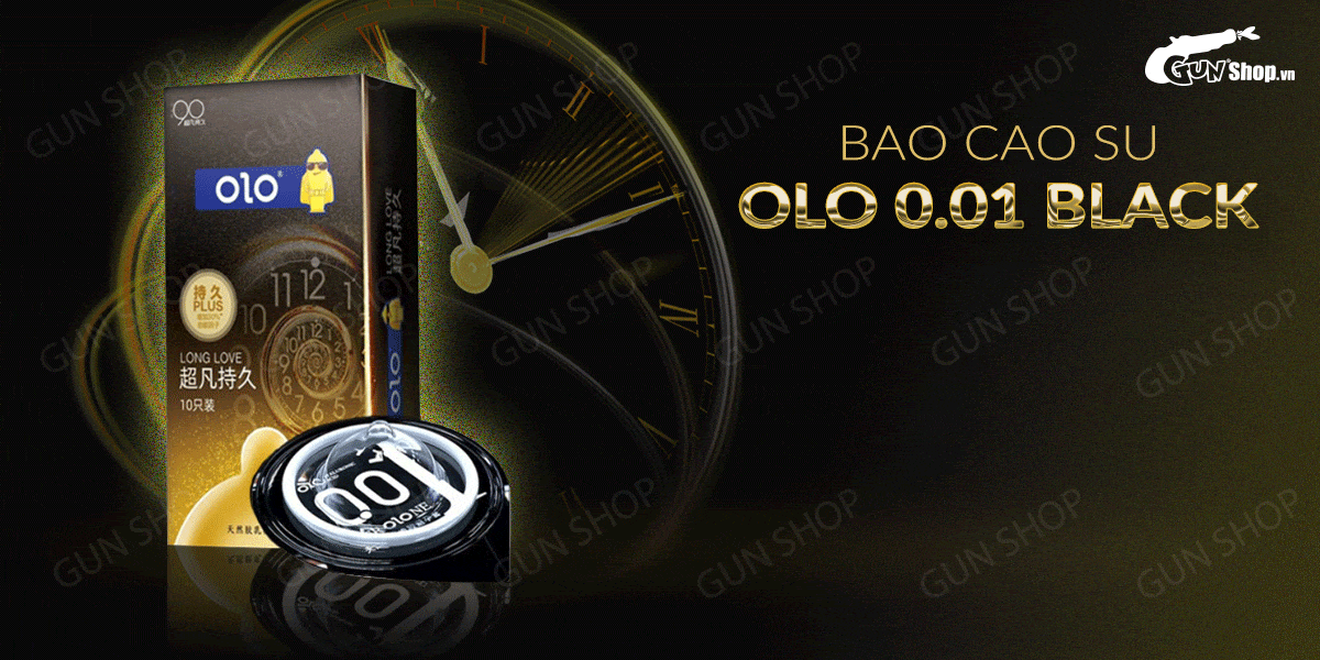 Bao cao su OLO 0.01 Black siêu mỏng hộp 10 cái kéo dài cảm xúc