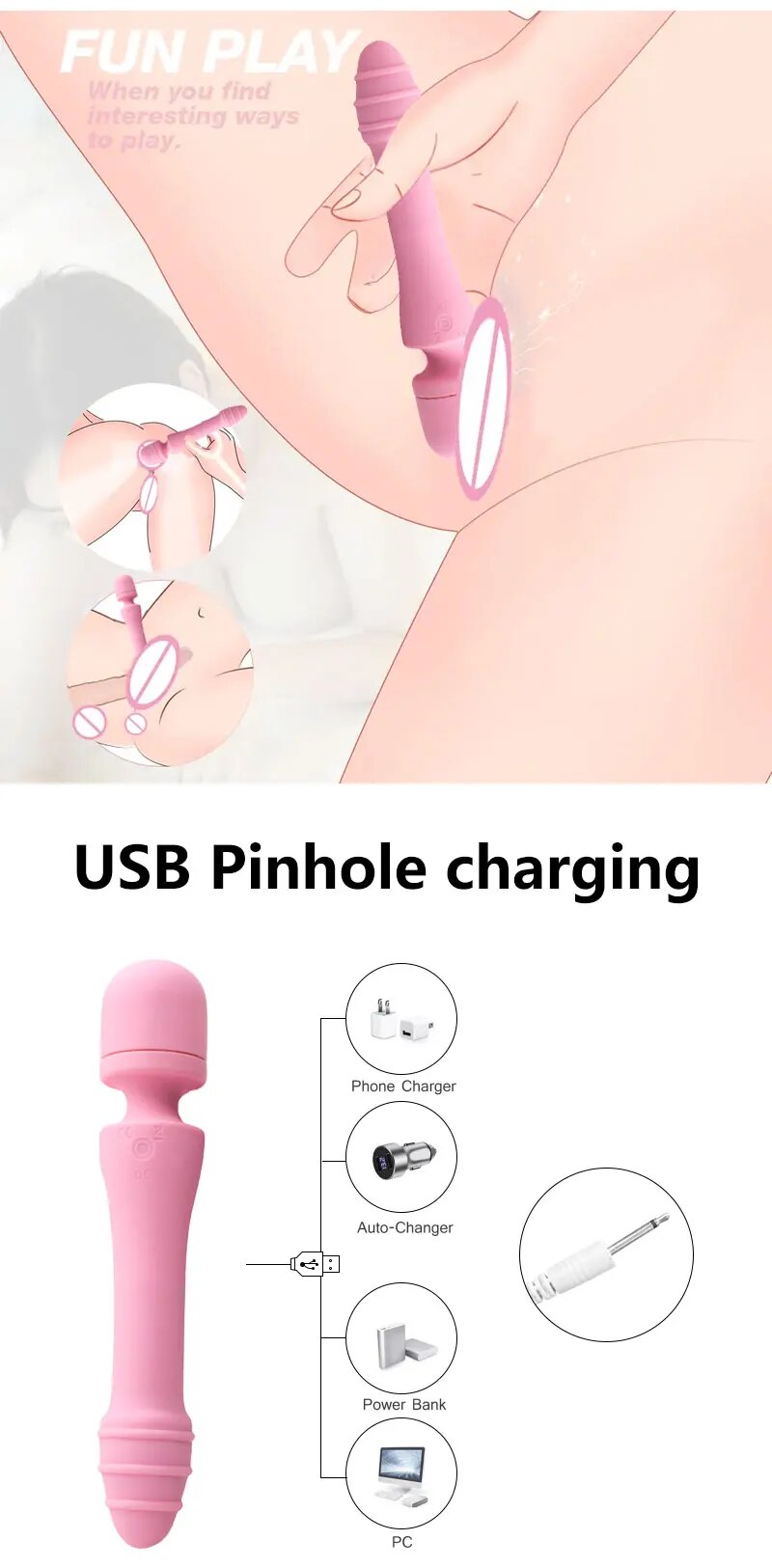 Chày rung 2 đầu AV Stick nhiệt điểm G Dildo masage cực đã