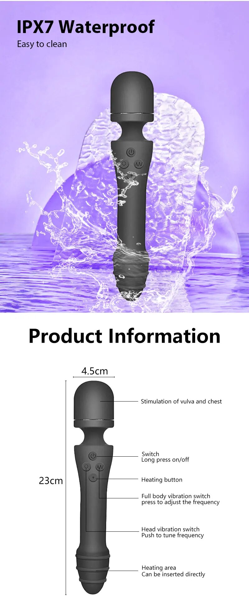 Chày rung 2 đầu AV Stick nhiệt điểm G Dildo masage cực đã