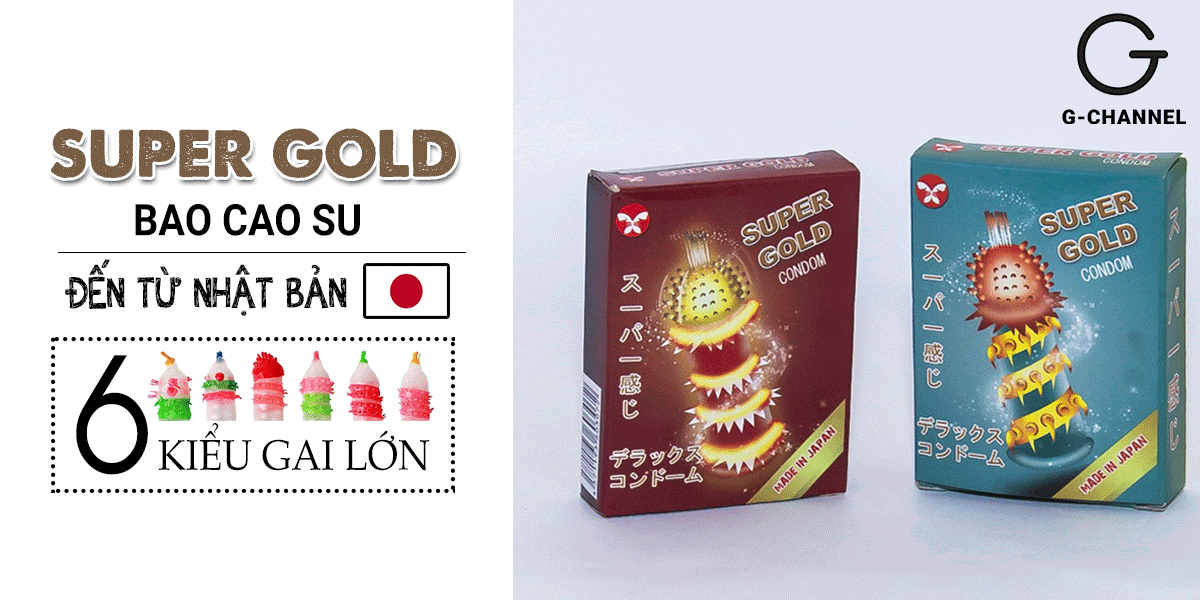 Bao Cao Su Super Gold Gai Gân Kích Thích Siêu Mạnh Hộp 2 Cái