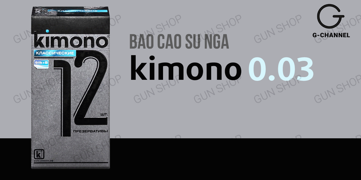 Bao cao su Kimono Xám 0.03mm mỏng nhạy cảm hộp 12 cái