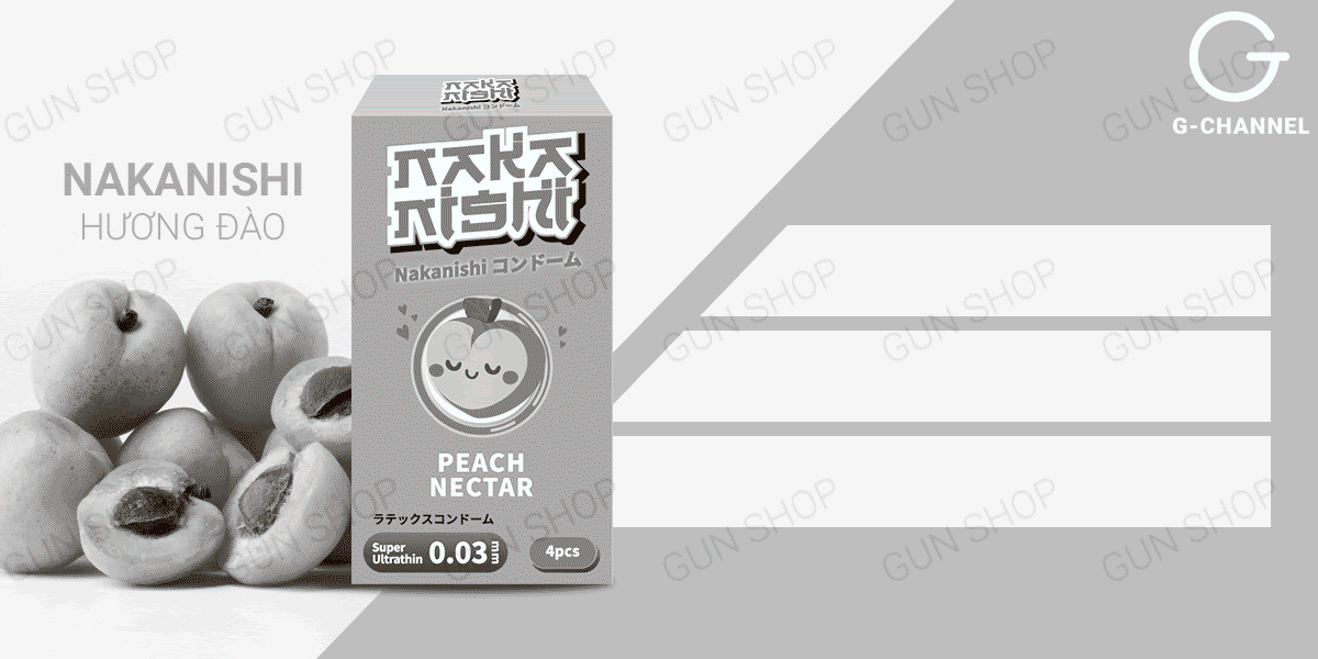 Bao cao su Nakanishi hương đào siêu mỏng 0.03mm hộp 4 cái tiện lợi an toàn