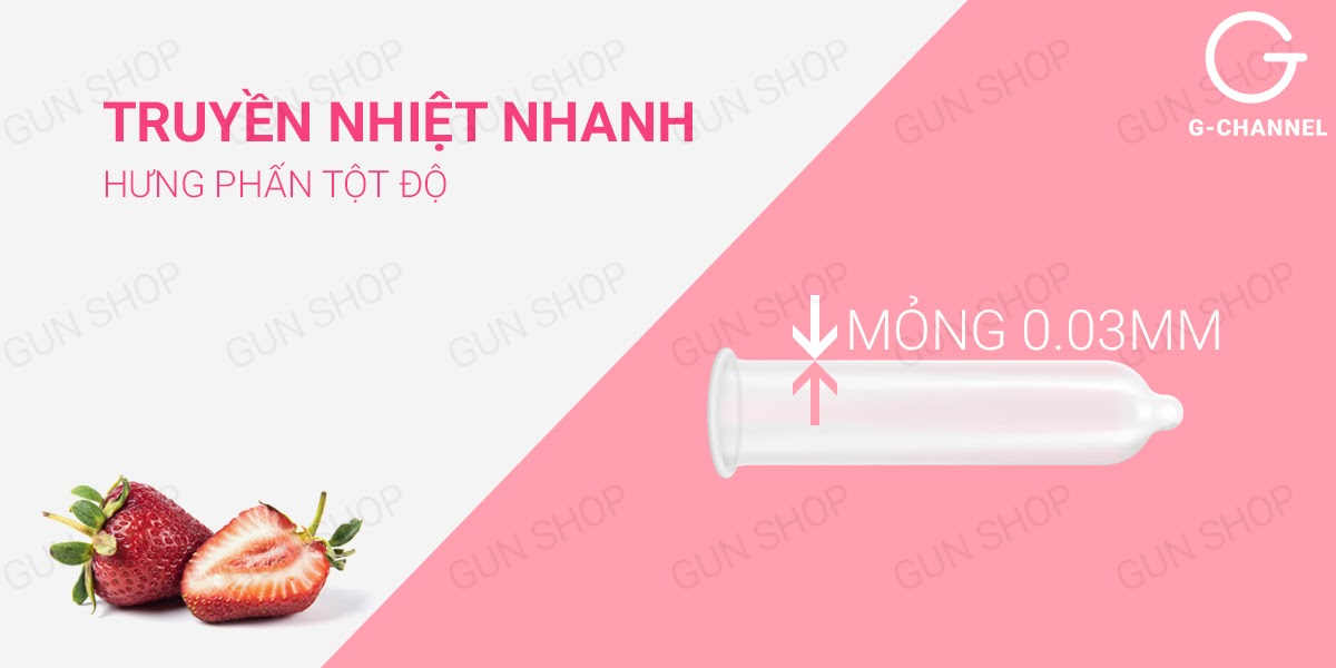 Bao cao su Nakanishi 0.03mm siêu mỏng hương dâu - Hộp 4 cái