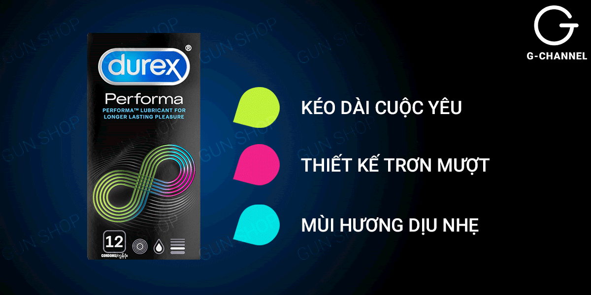 Bao cao su Durex Performa kéo dài cuộc yêu hộp 12 cái