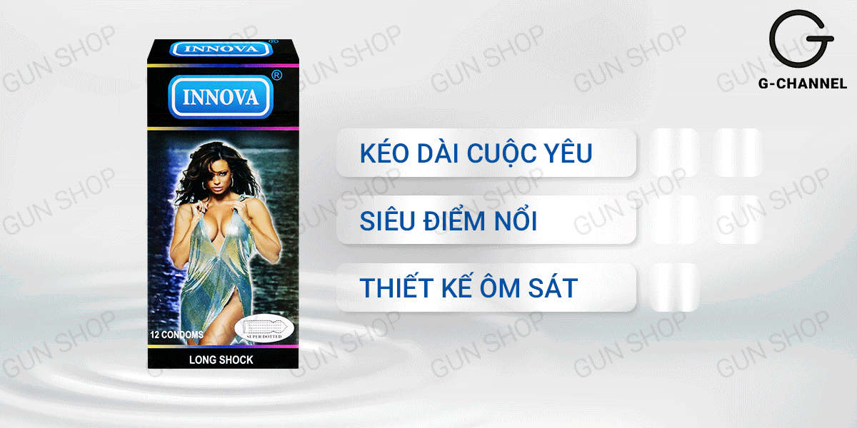 Bao cao su Innova Đen gân gai kéo dài 12 cái, siêu bền, an toàn