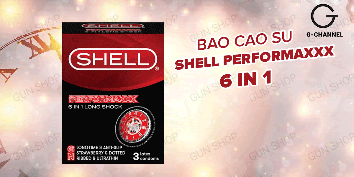 Bao cao su Shell Performaxxx 6 in 1 hộp 3 cái tăng khoái cảm kéo dài