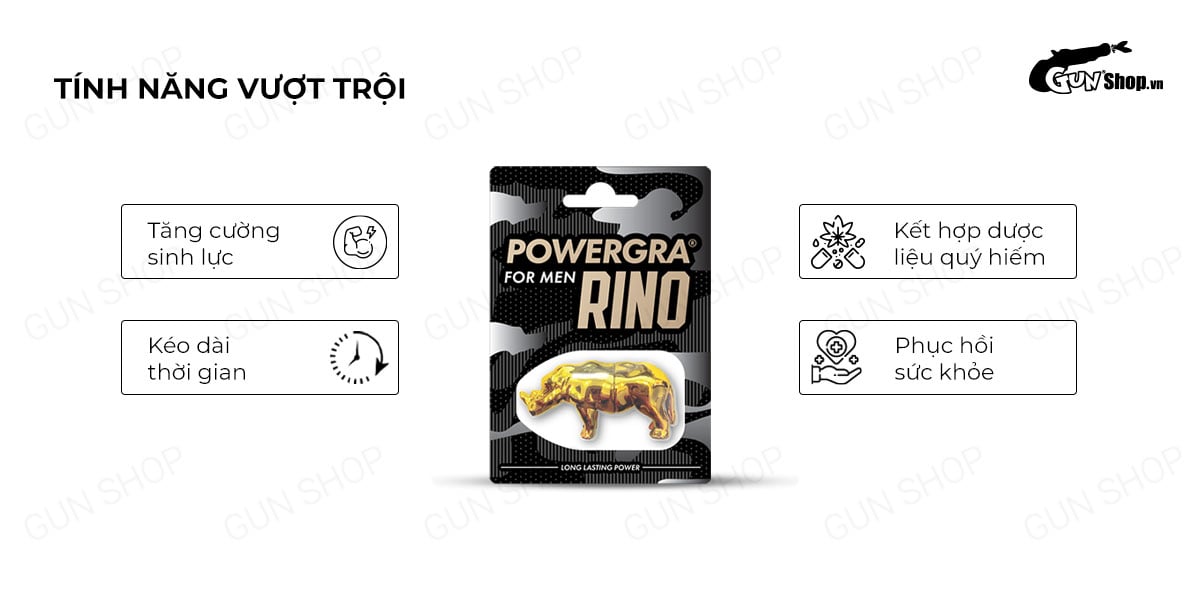 Kho sỉ Viên uống phục hồi sinh lý kéo dài thời gian Powergra For Men Rino - Vỉ 1 viên  giá sỉ